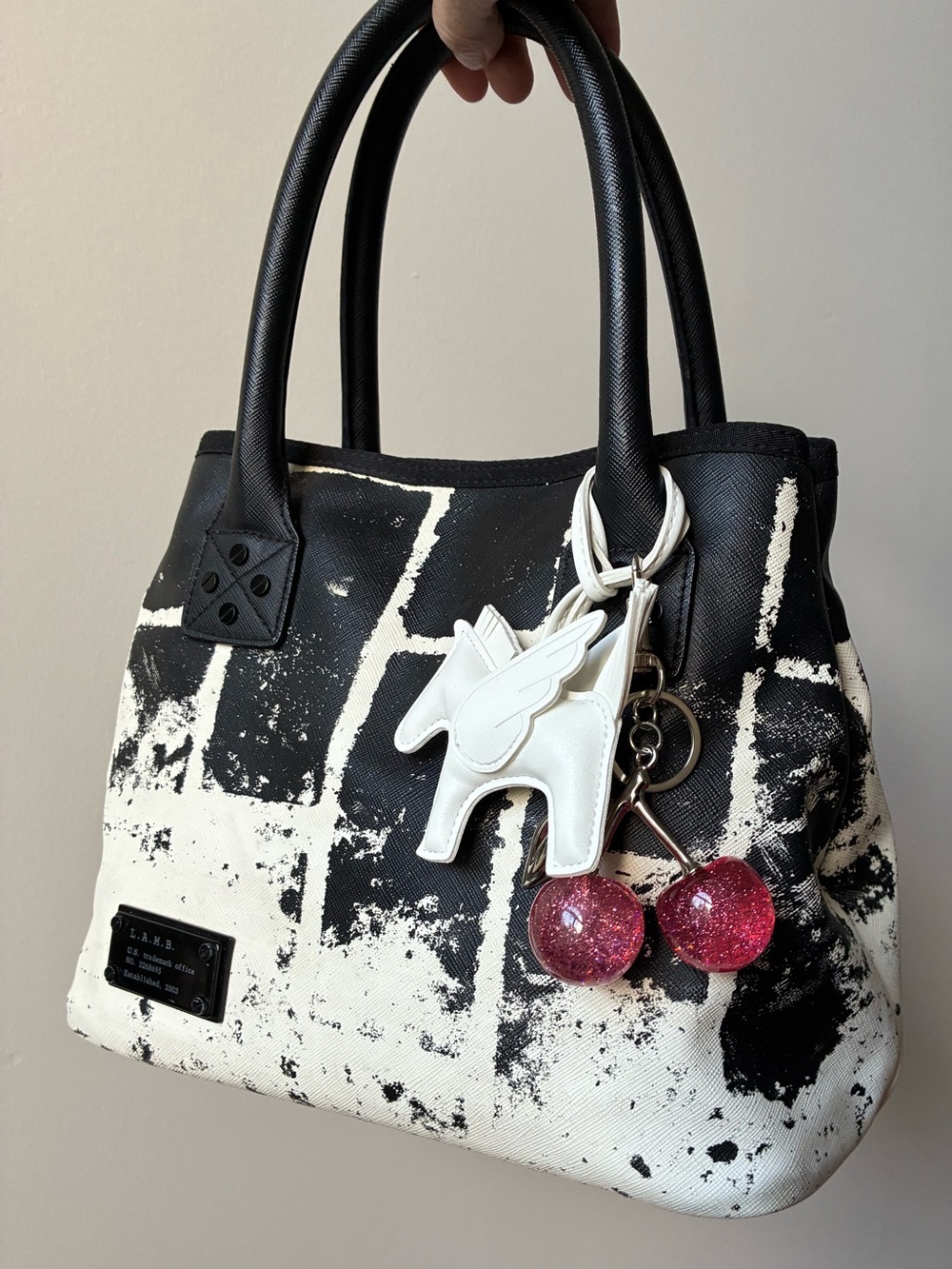 L.A.M.B. Y2K Williamsfield Tote with Winged Horse Charm, Gwen Stefani